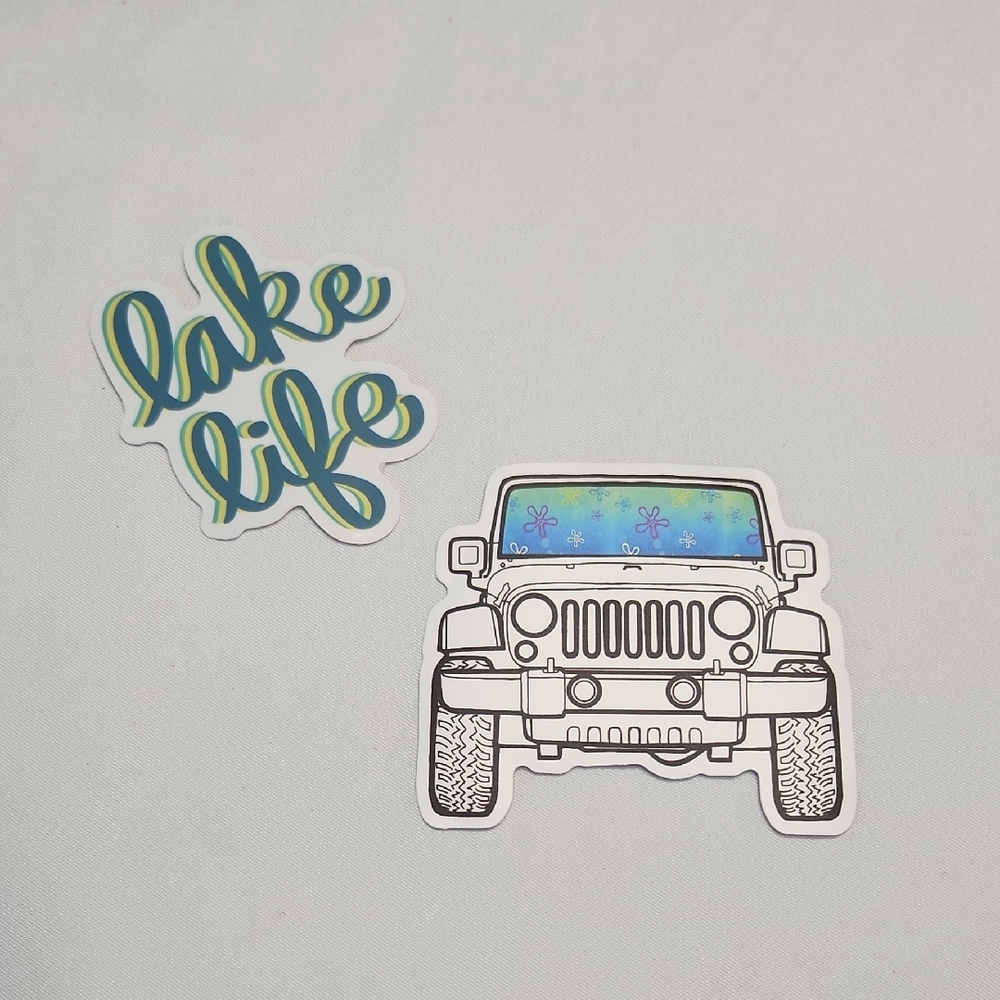Set of 2 Stickers – Lake Life & Jeep Adventure